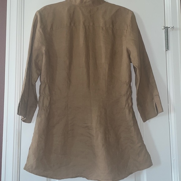 Westbound 100% Linen Fitted Button Down Shirt Light Brown Stand Collar size 6 - Picture 6 of 12